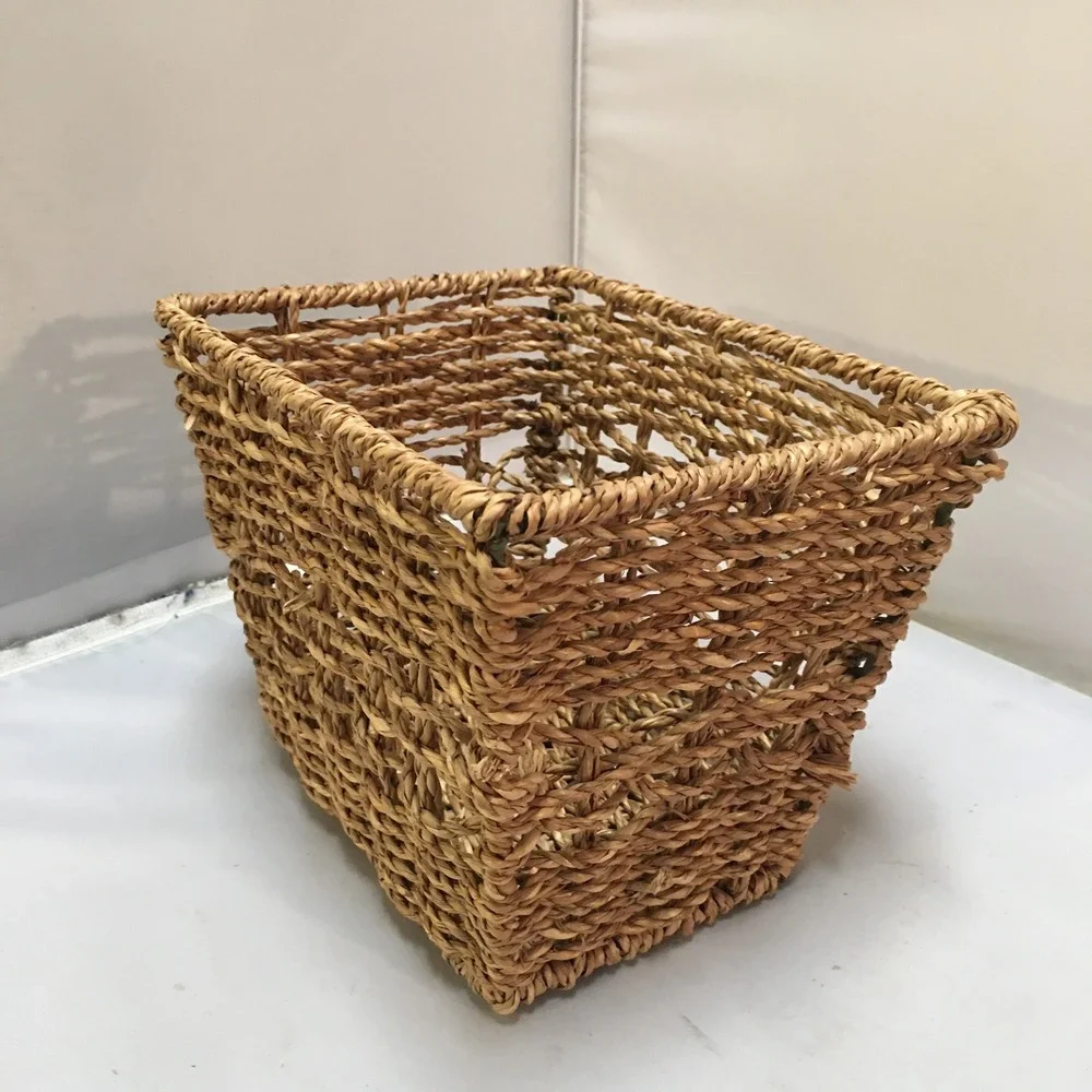 Woven Seagrass Storage Basket Home 8x6x6 Brown Rectangular Boho Cottagecore